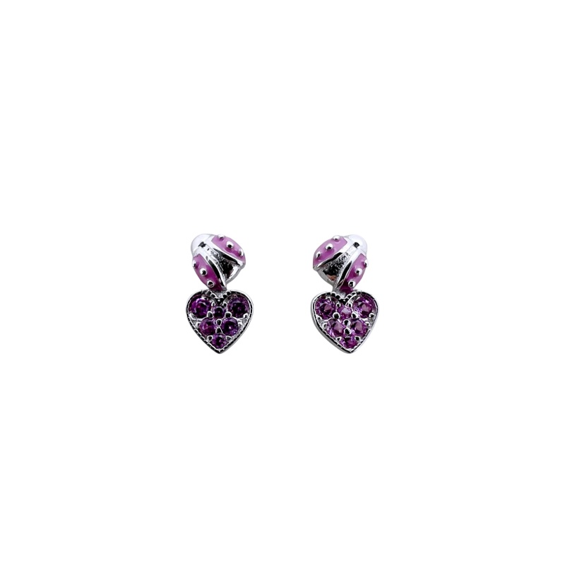 Orecchini Bambina Nanan in Argento con Coccinella e Cuore Rosa 