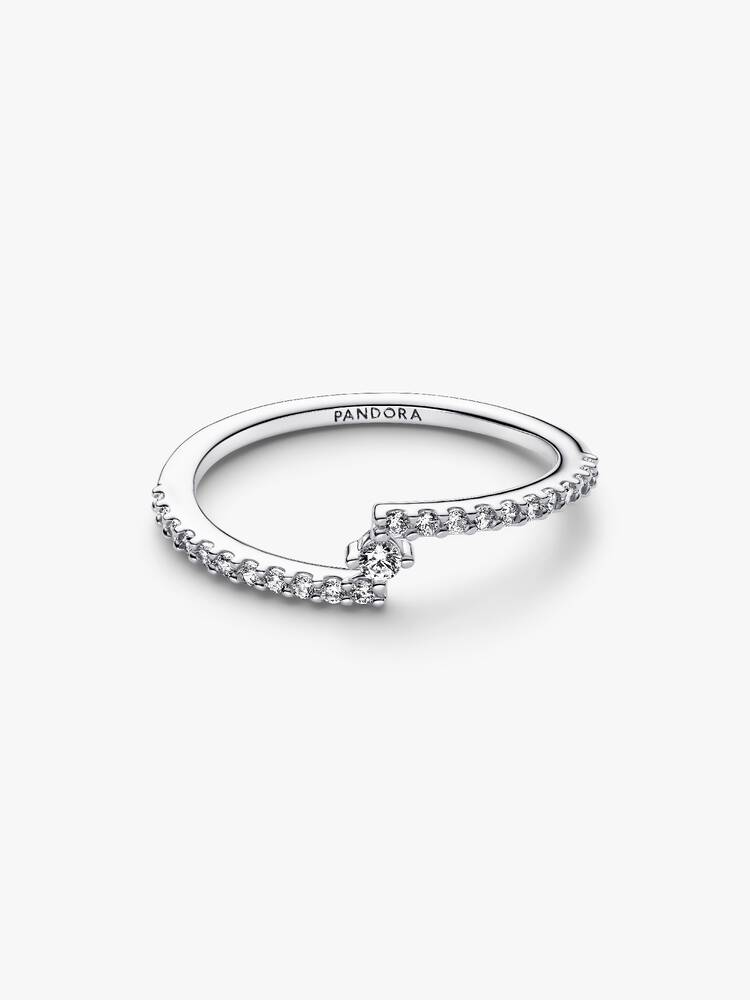 Anello Pandora Pavè Fascia Asimmetrica in Argento Sterling 925 Misura 52