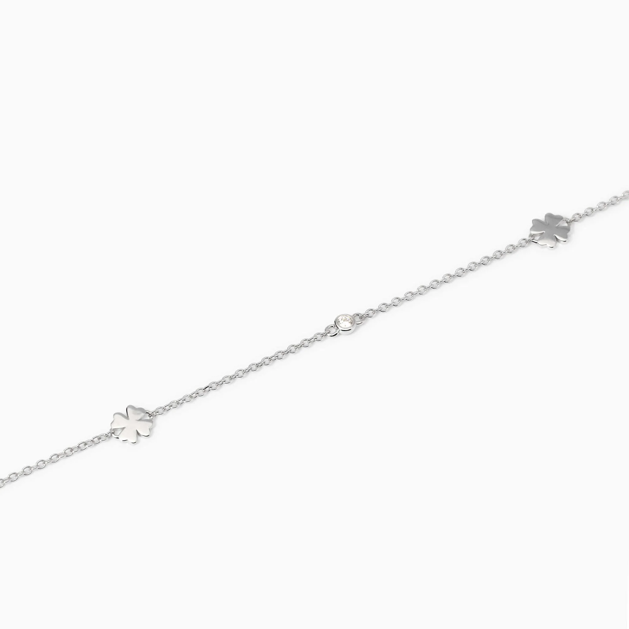 Cavigliera Regolabile Mabina in Argento con Quadrifogli e Zirconi