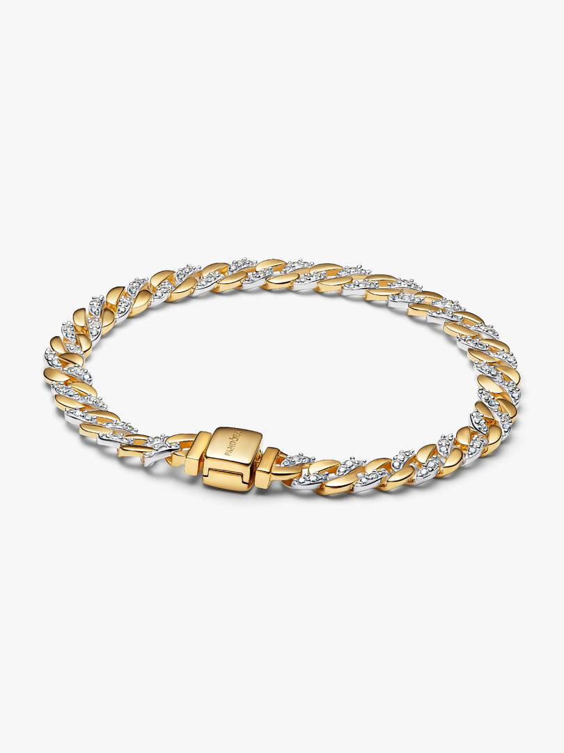 Bracciale Pandora Catena Maglia Cubana Bicolore con Pavè Misura 18 cm