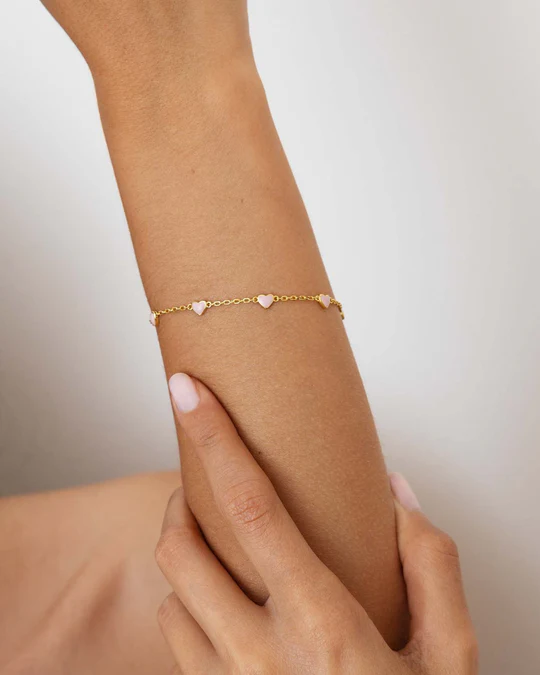 Bracciale Donna Amabile Evermore Dorato con Cuori Smaltati Rosa 