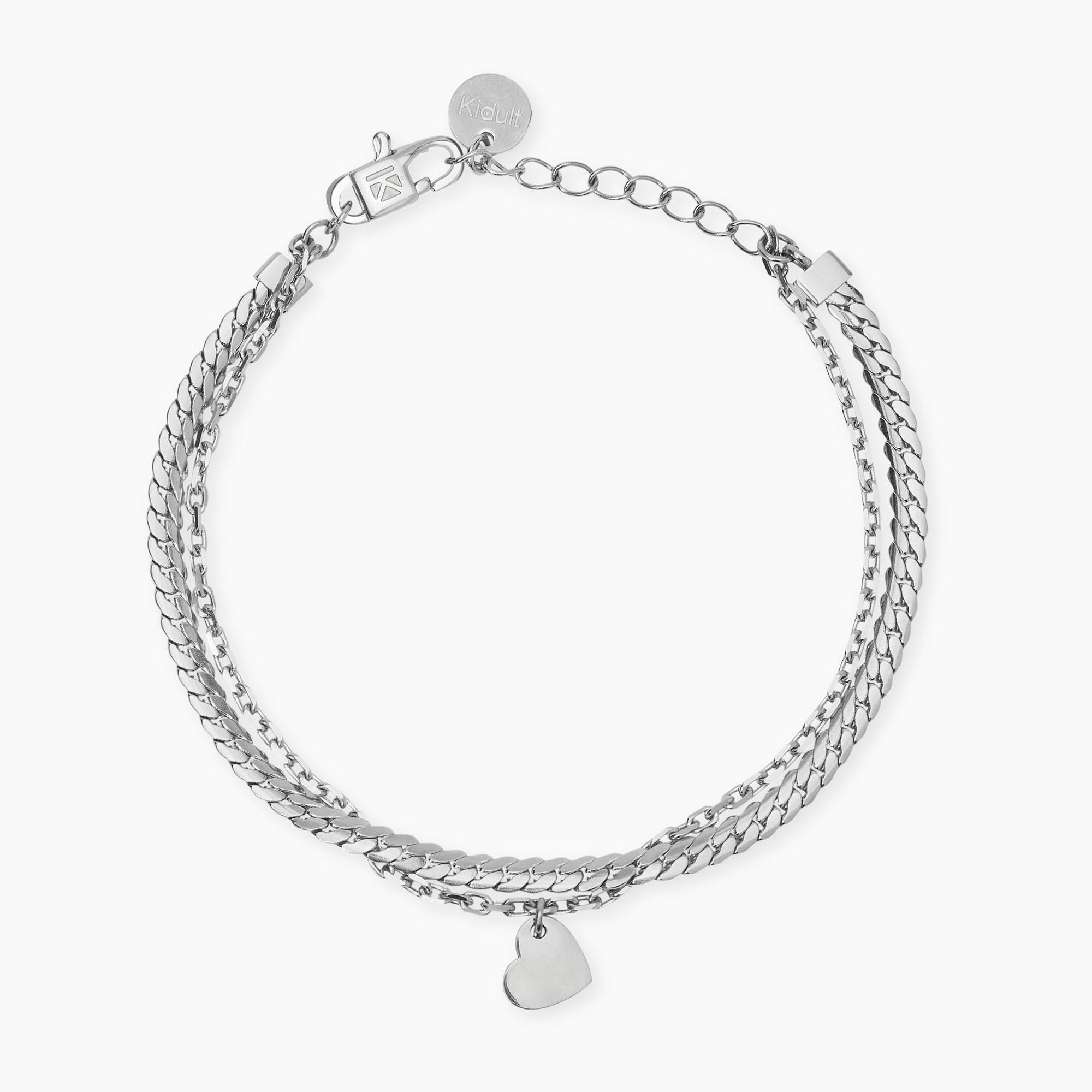Bracciale Donna Kidult Catene e Ciondolo Cuore in Acciaio Argentato