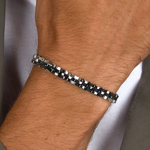 Bracciale Uomo Sector Ceramic a Catena Nero in Acciaio 