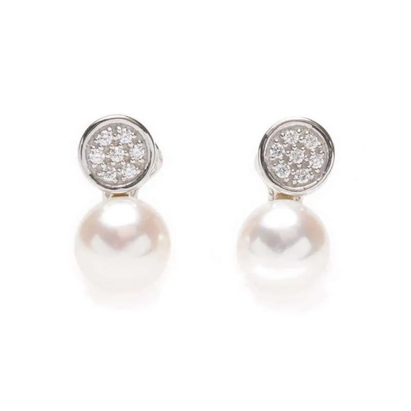 Orecchini Donna Salvatore Plata con Zirconi Bianchi e Perla Pendente 