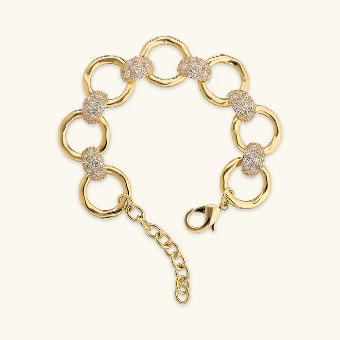 Bracciale Donna Etrusca con Maglie ad Anello Martellate e Pavé di Cubic Zirconia