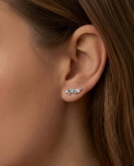 Orecchino Sinistro Dorato Donna Amabile Aquamarine