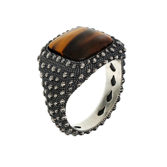 Anello Uomo Albert Chevalier Texture Riccio di Mare con Pietra Naturale Quadrata