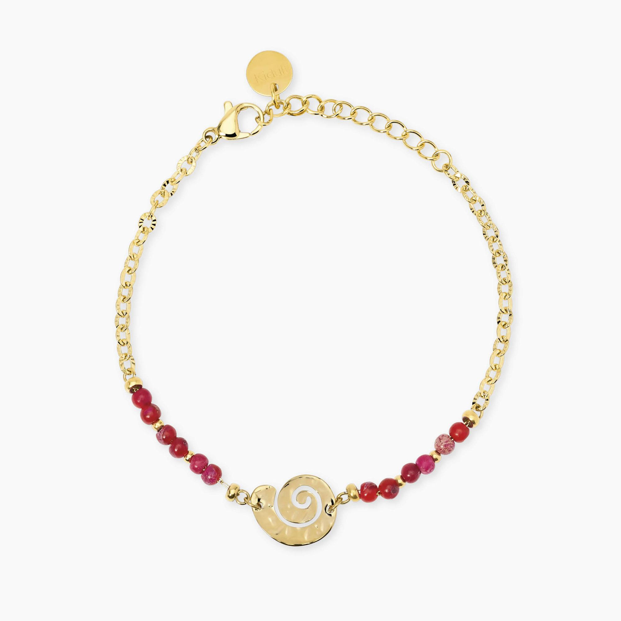 Bracciale Dorato Donna Kidult con Diaspro Corallo e Conchiglia