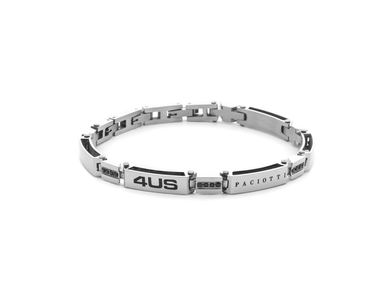 Bracciale Uomo Paciotti in Acciaio con Zirconi Neri e Logo 