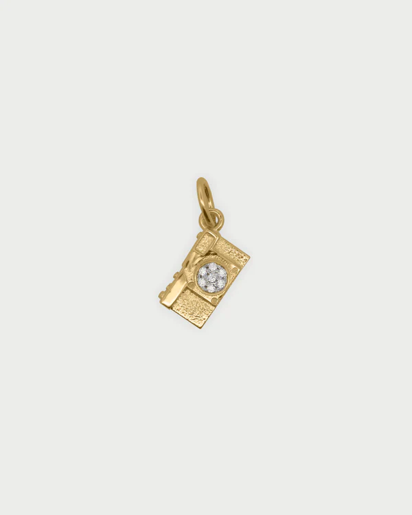 Charm Donna Rue Des Mille Fotocamera in Argento Dorato e Zirconi Bianchi 
