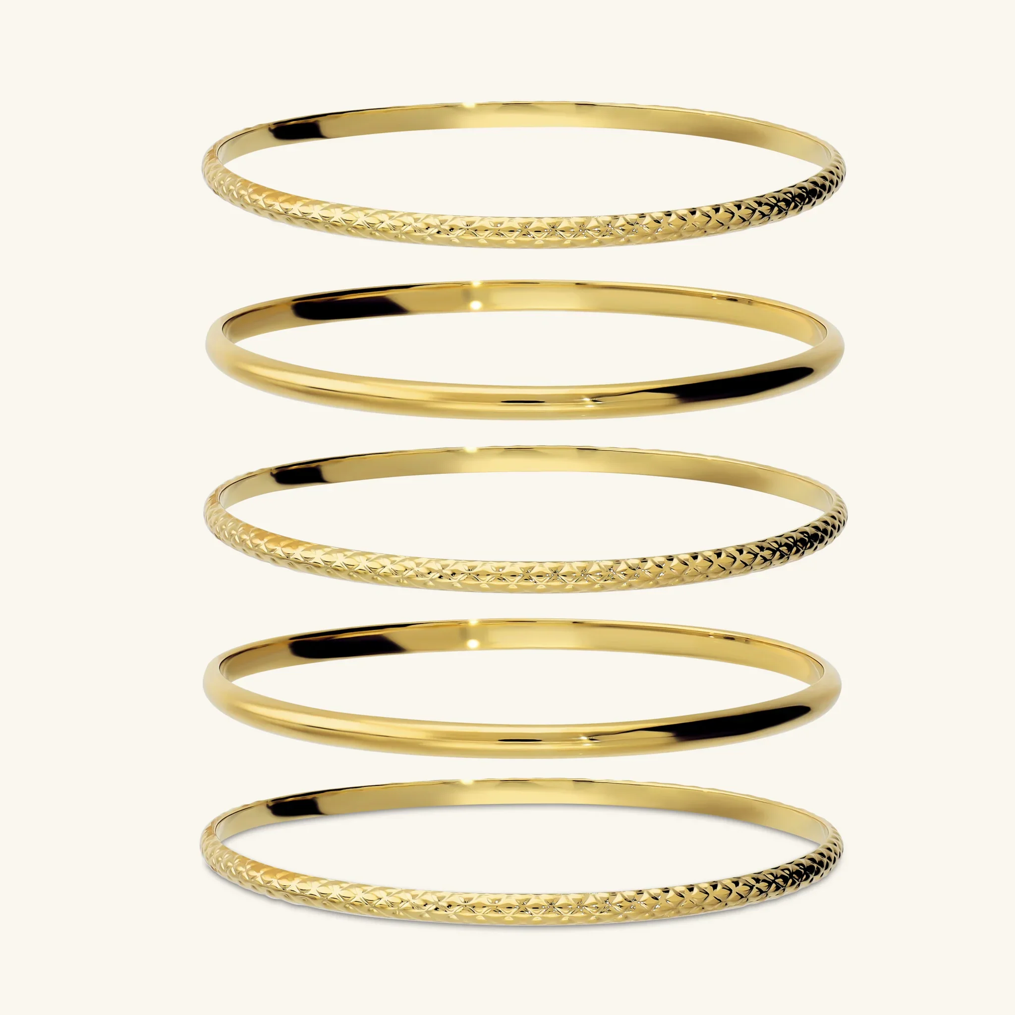 Set 5 Bracciali Donna Bangle Lucidi e Martellati