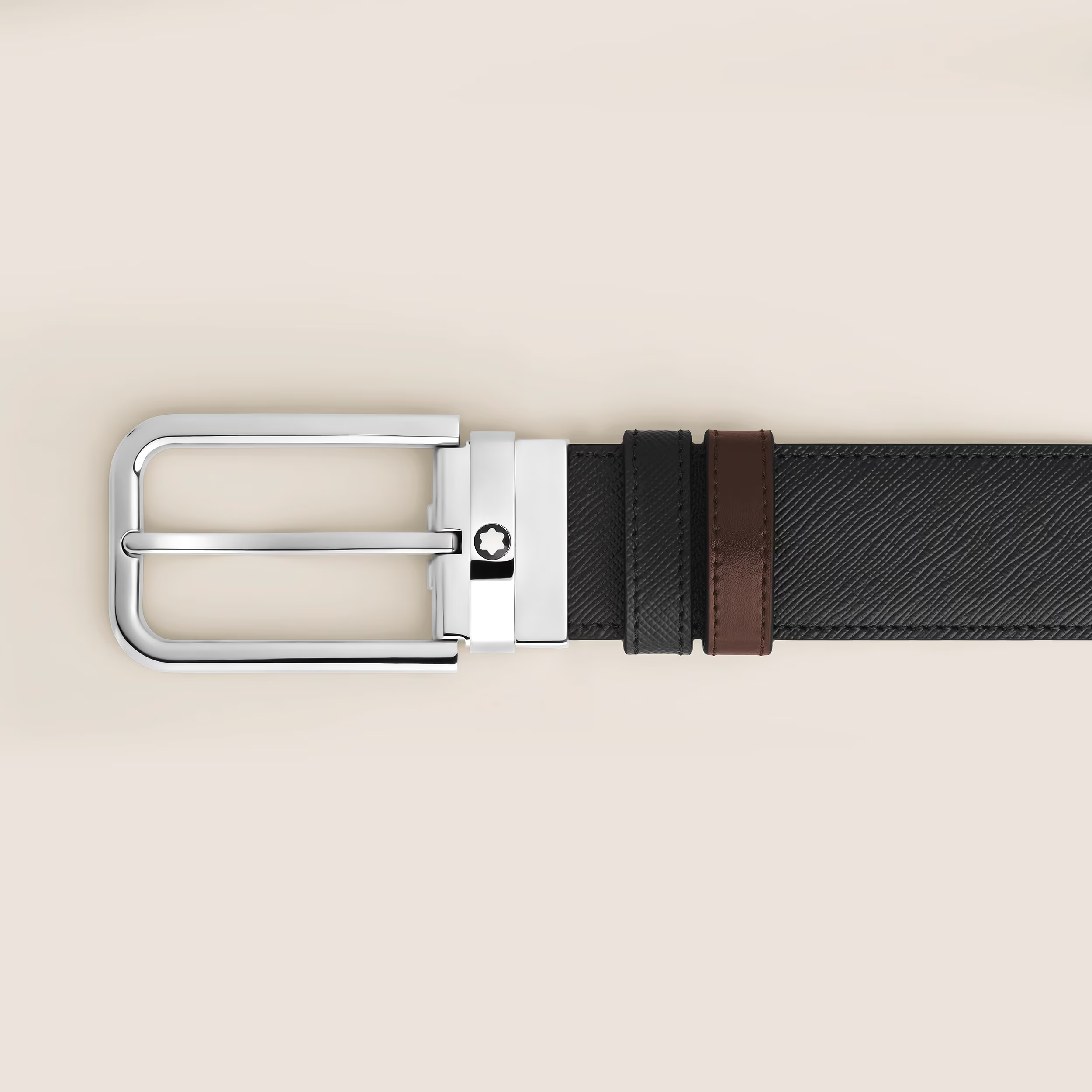 Cintura Reversibile Montblanc 35 mm in Pelle Sartorial Nera/Ebano con Fibbia Rettangolare