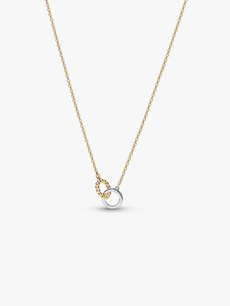 Collana Pandora Cerchi Intrecciati Sfere e Pavè in Argento Sterling 925 Rifinita in Oro