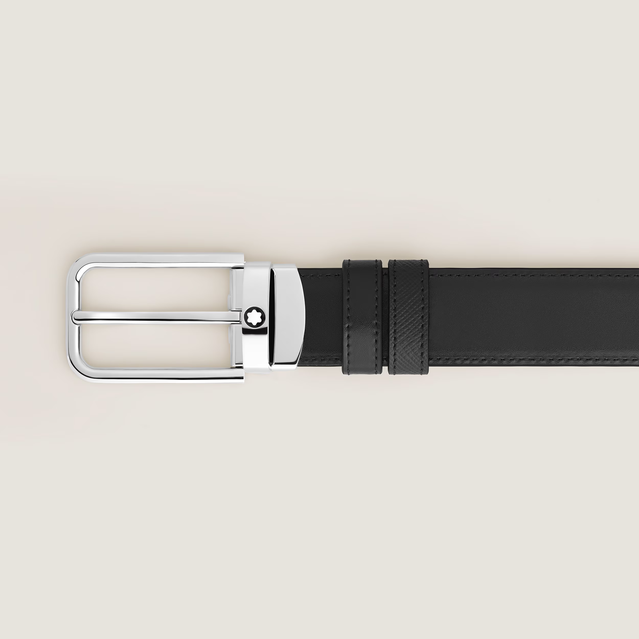 Cintura Reversibile Montblanc 30 mm in Pelle Sartorial Nera con Fibbia Rettangolare