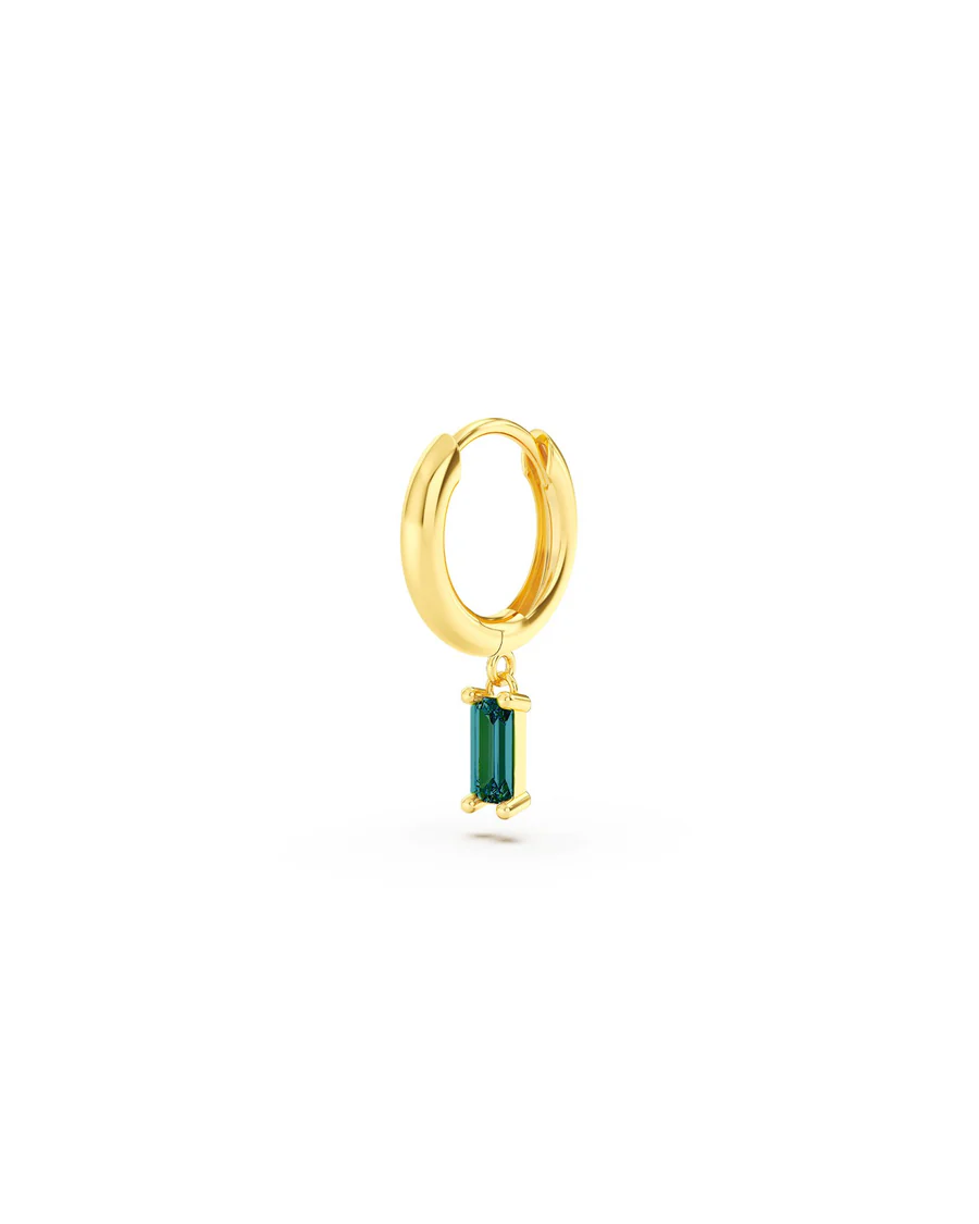 Orecchino Donna Amabile Hoop Baguette a Cerchio Dorato con Ciondolo Baguette Turchese 
