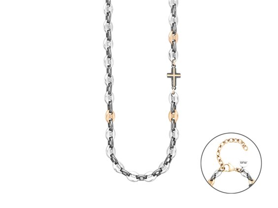 Collana Uomo Paciotti in Acciaio Croce e Catena pvd Gun e Rosè