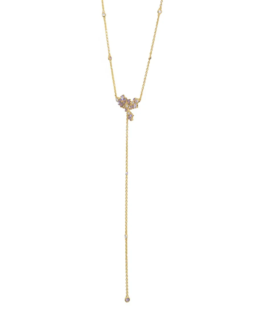 Collana Donna Amabile Lavanda con Pendente a Y in Ottone con Rami di Lavanda 