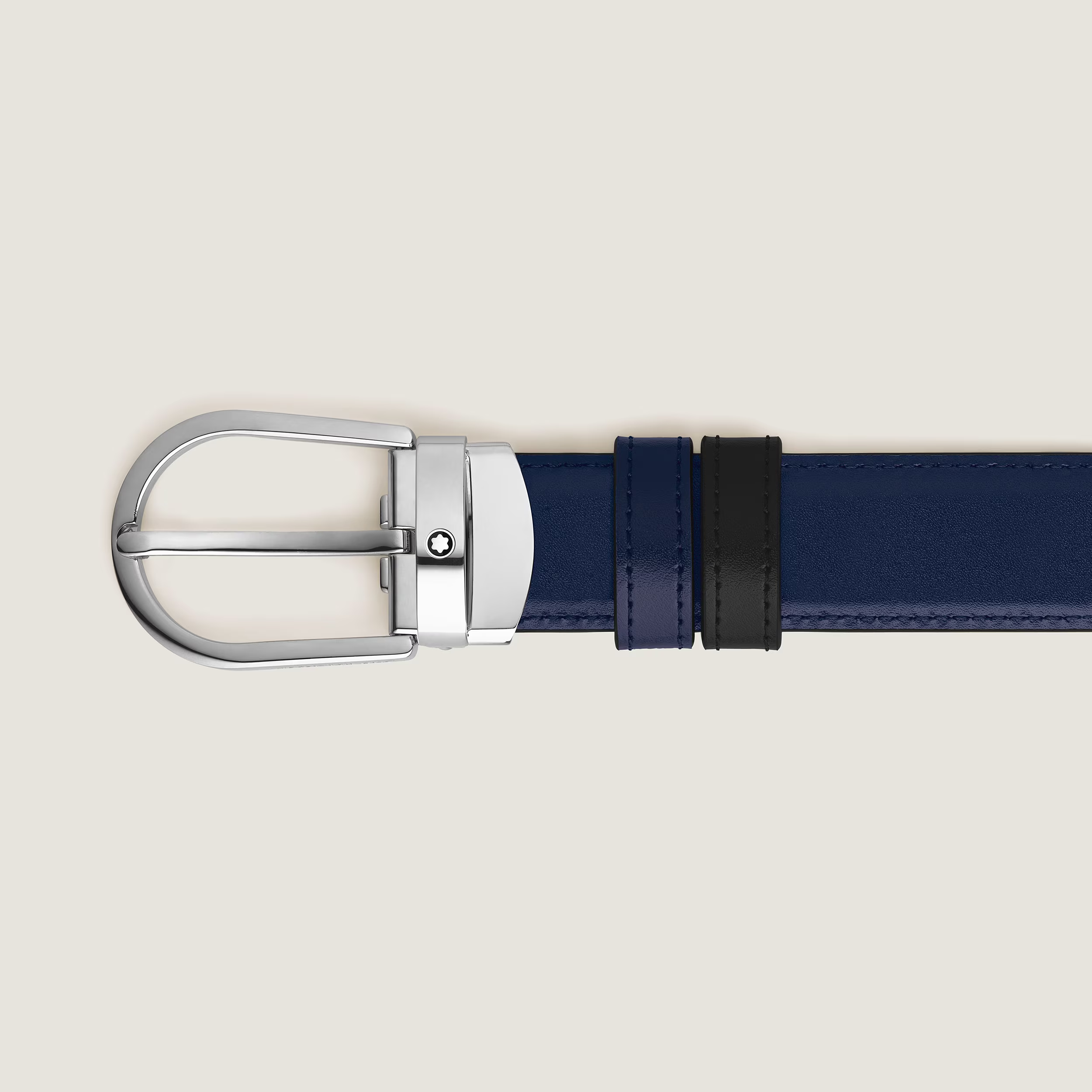 Cintura Reversibile Montblanc con Fibbia a Ferro di Cavallo 30 mm in Pelle Nera/Blu Inchiostro