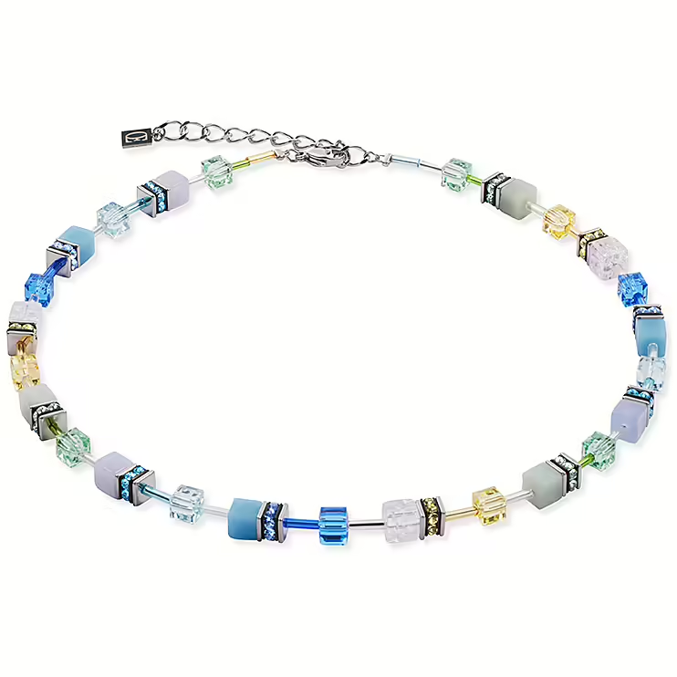 Collana Donna Coeur De Lion Geocube con Cristalli Blu e Oro 