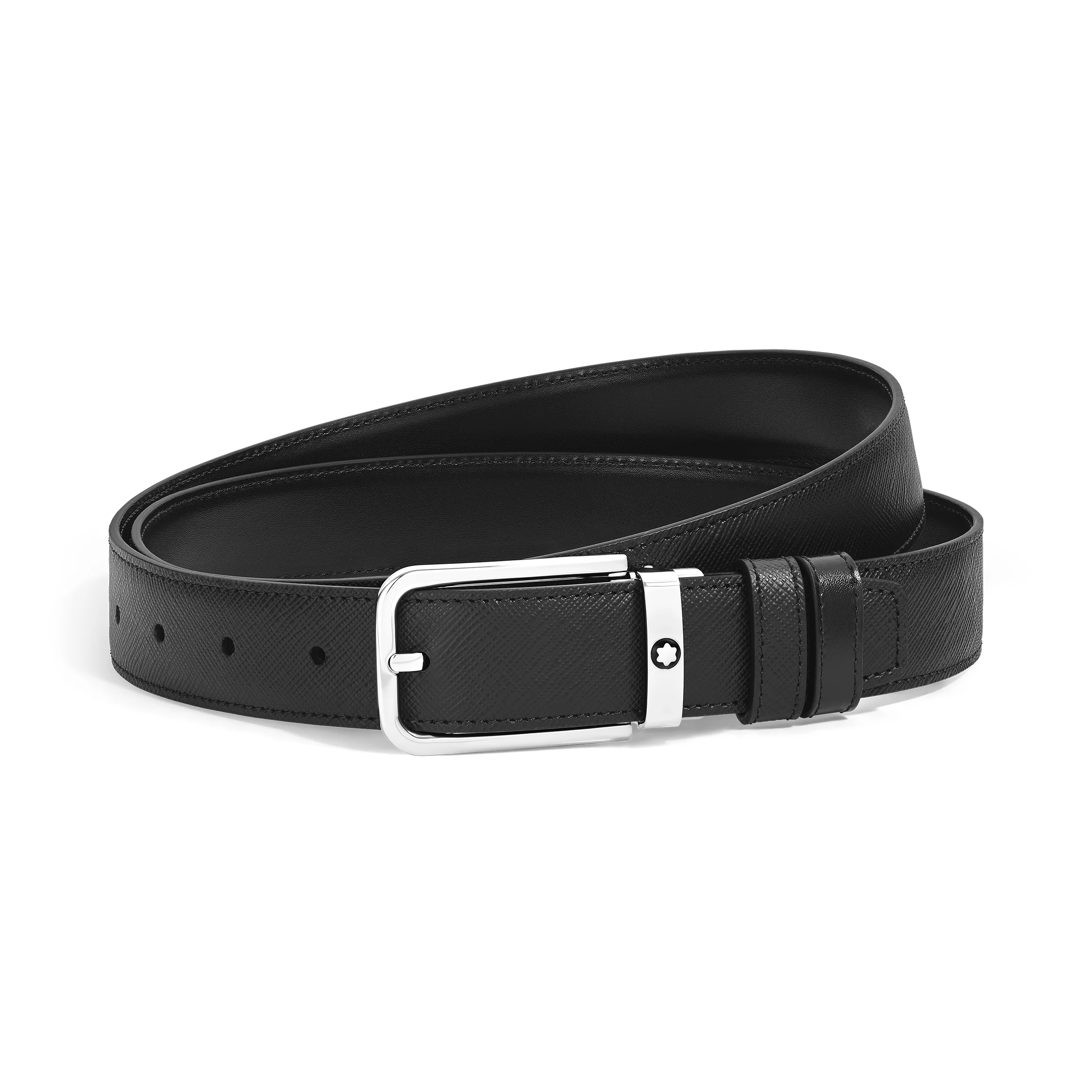 Cintura Reversibile Montblanc 30 mm in Pelle Sartorial Nera con Fibbia Rettangolare
