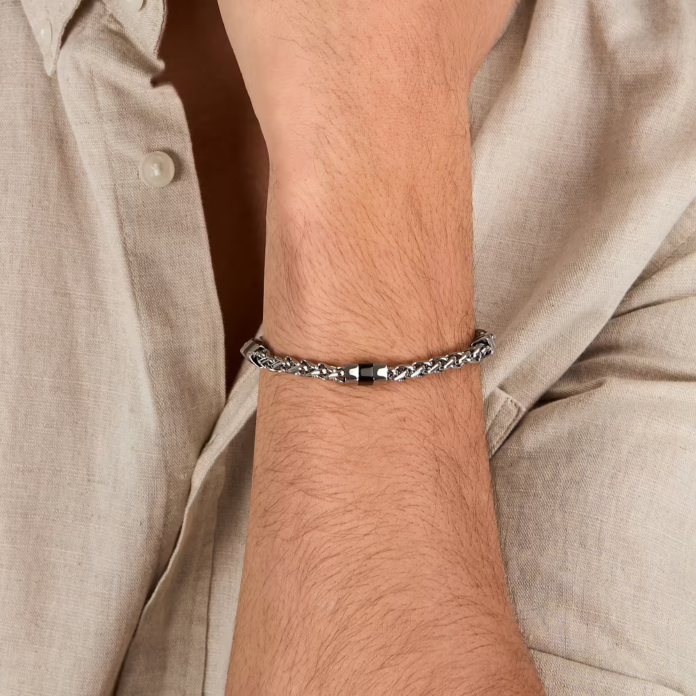 Bracciale Uomo Sector a Catena con Dettagli Neri in Acciaio