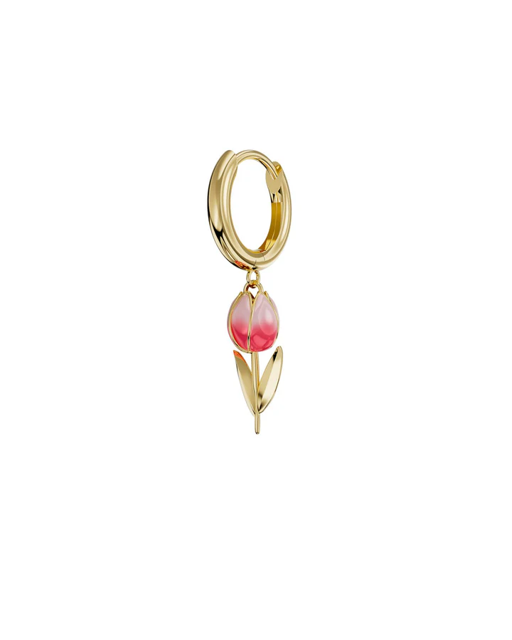 Orecchino Donna Amabile Hoop Tully a Cerchio Dorato con Tulipano Pendente 