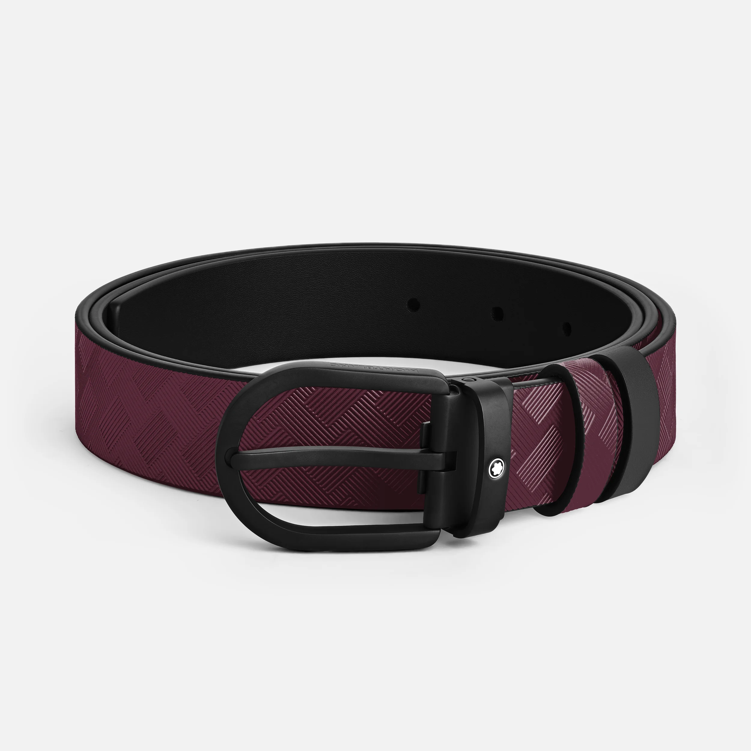 Cintura Montblanc Reversibile 30 mm in Pelle Cassis/Nera con Fibbia a Ferro di Cavallo