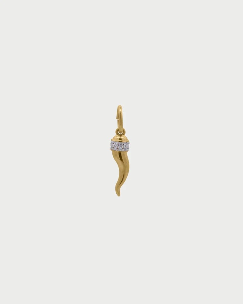 Charm Donna Rue Des Mille Cornetto in Argento Dorato e Zirconi Bianchi 