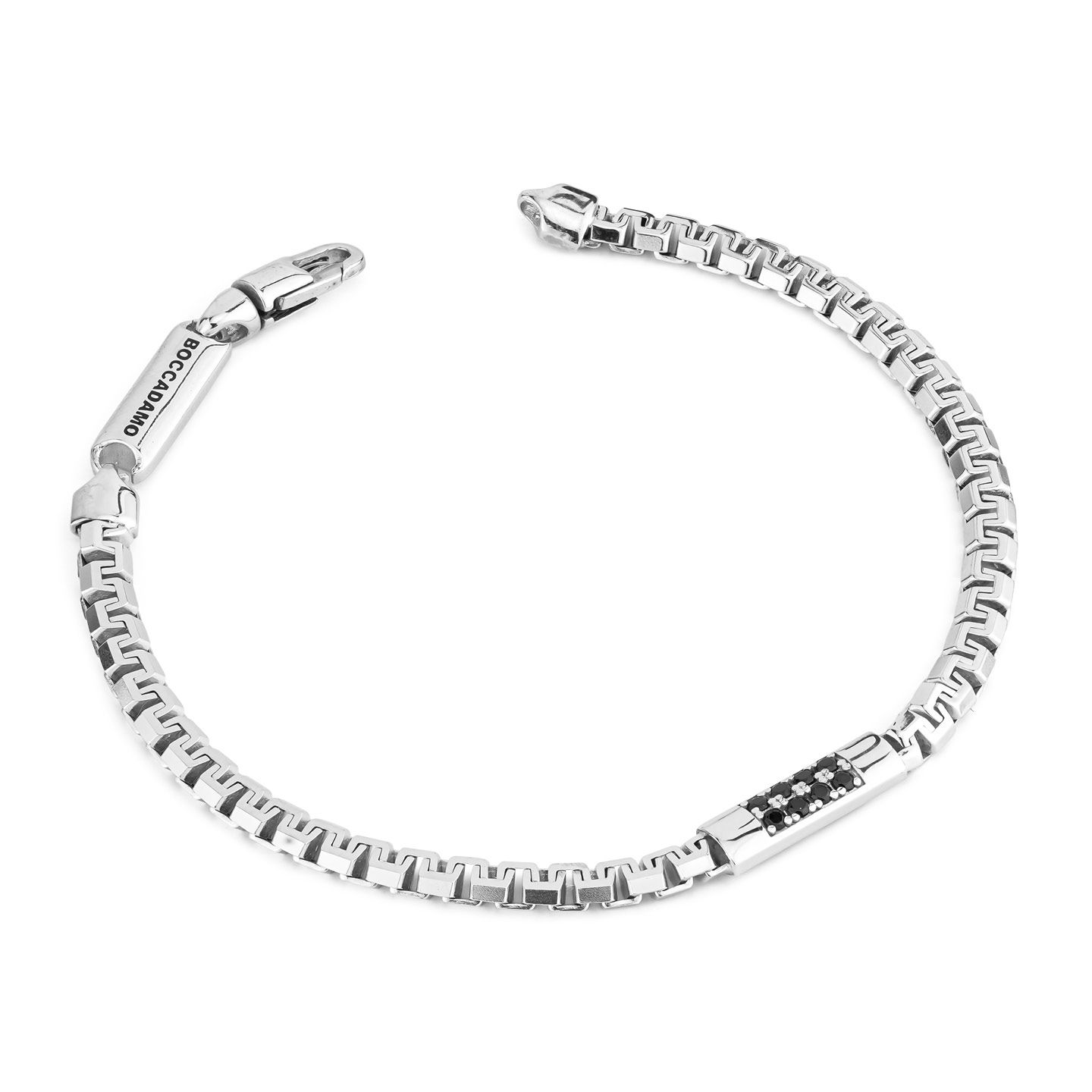 Bracciale Uomo Boccadamo a Maglia Cubica Fantasia con Zirconi Neri Centrali e Firma