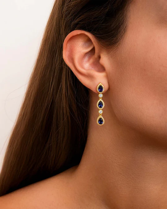 Orecchino Donna Amabile Midnight Dorato con Pietre Blu Pendenti 
