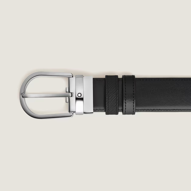 Cintura Reversibile Montblanc 35 mm in Pelle Nera/Nera con Fibbia a Ferro di Cavallo 