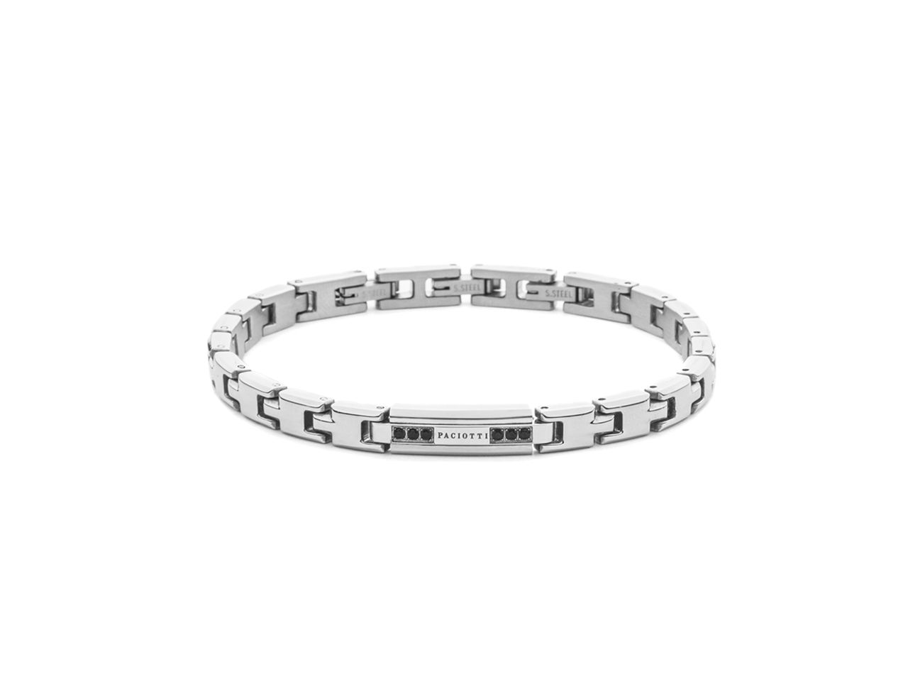 Bracciale Uomo Paciotti in Acciaio con Targhetta di Zirconi Neri 