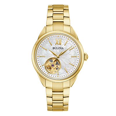 Orologio Donna Bulova Sutton Lady Automatico con Quadrante Bianco 34 mm Citurino Placcato Oro