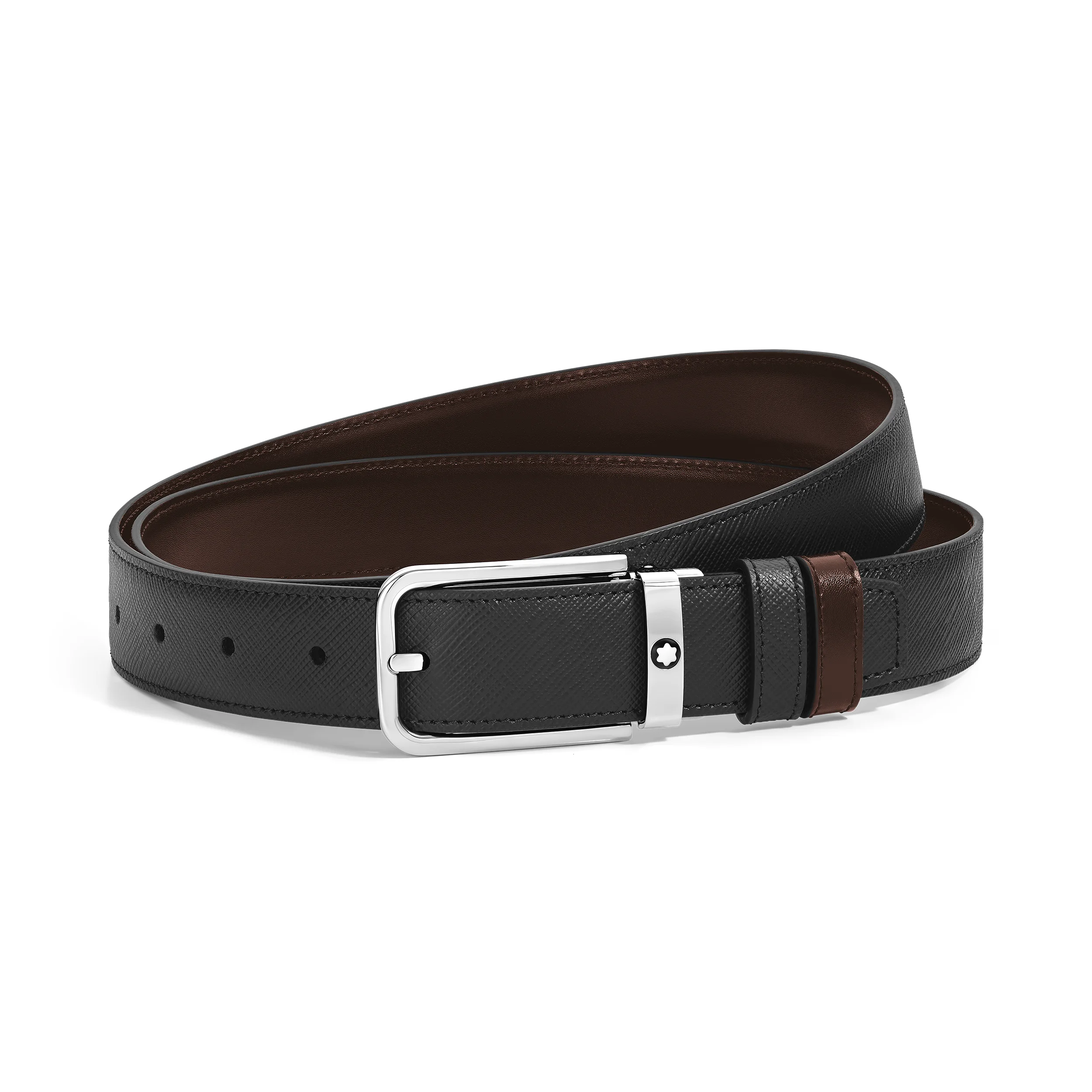 Cintura Reversibile Montblanc 30 mm in Pelle Sartorial Nera/Ebano con Fibbia Rettangolare