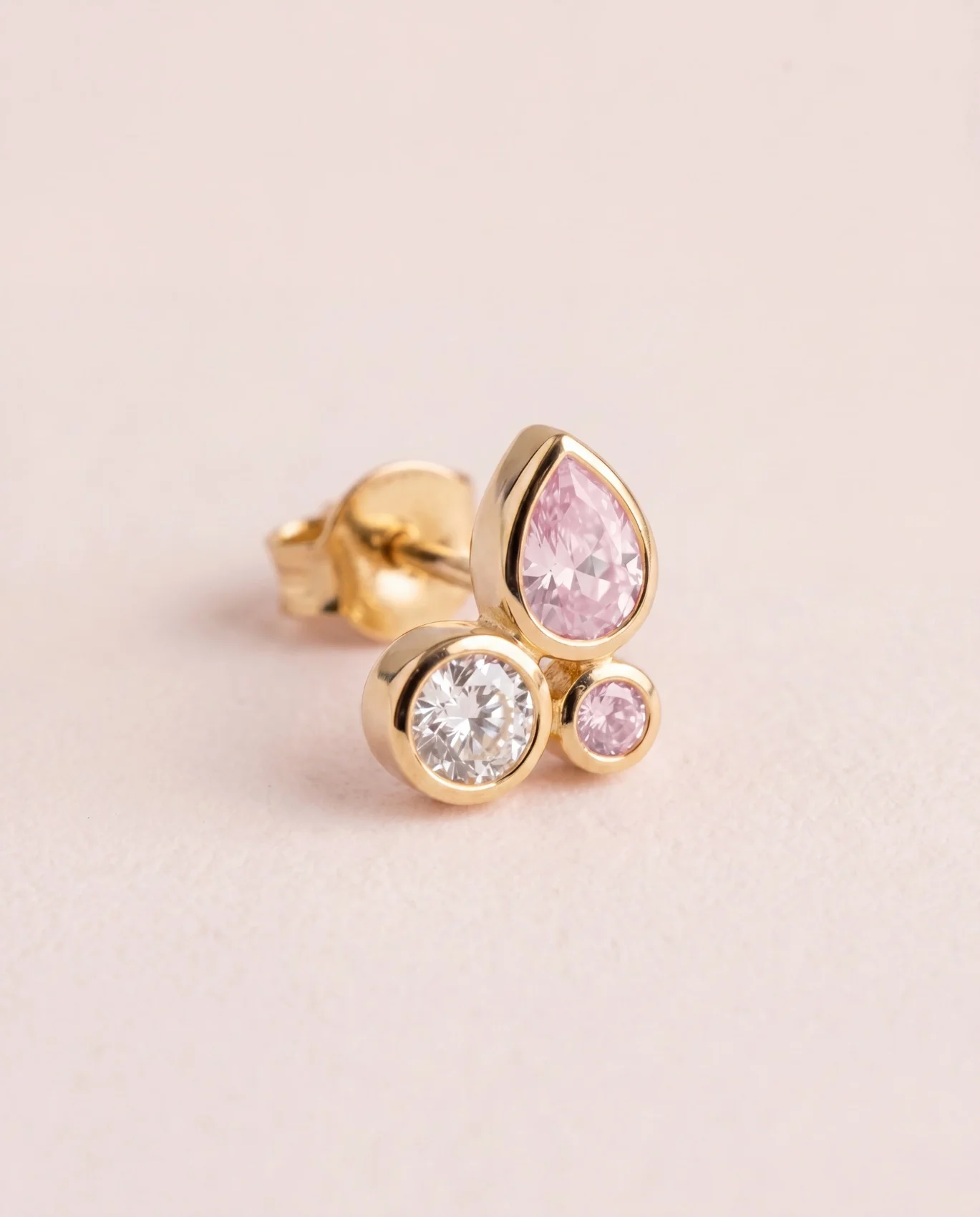 Orecchino Amabile Droplets con Zirconi  Rosa e Bianchi in Argento 925 Placcato oro 