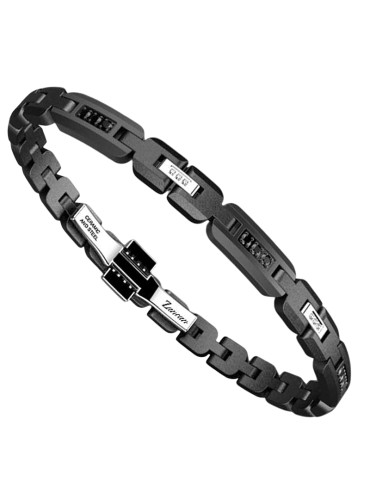 Bracciale Uomo Zancan Hi-Teck in Acciaio con Maglie Nere e Pietre Naturali 