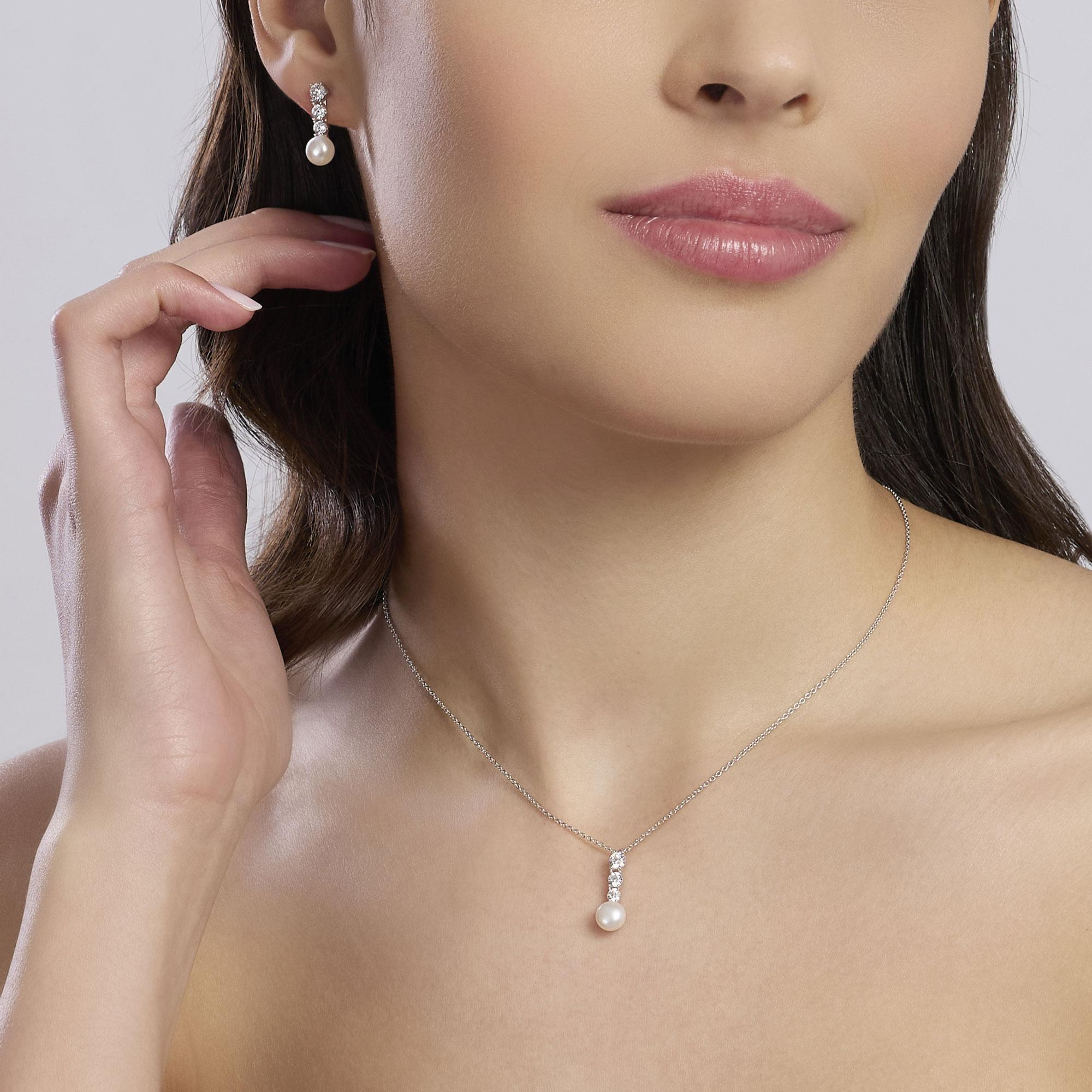 Orecchini Donna Mabina Juliette con Zirconi e Perle Coltivate