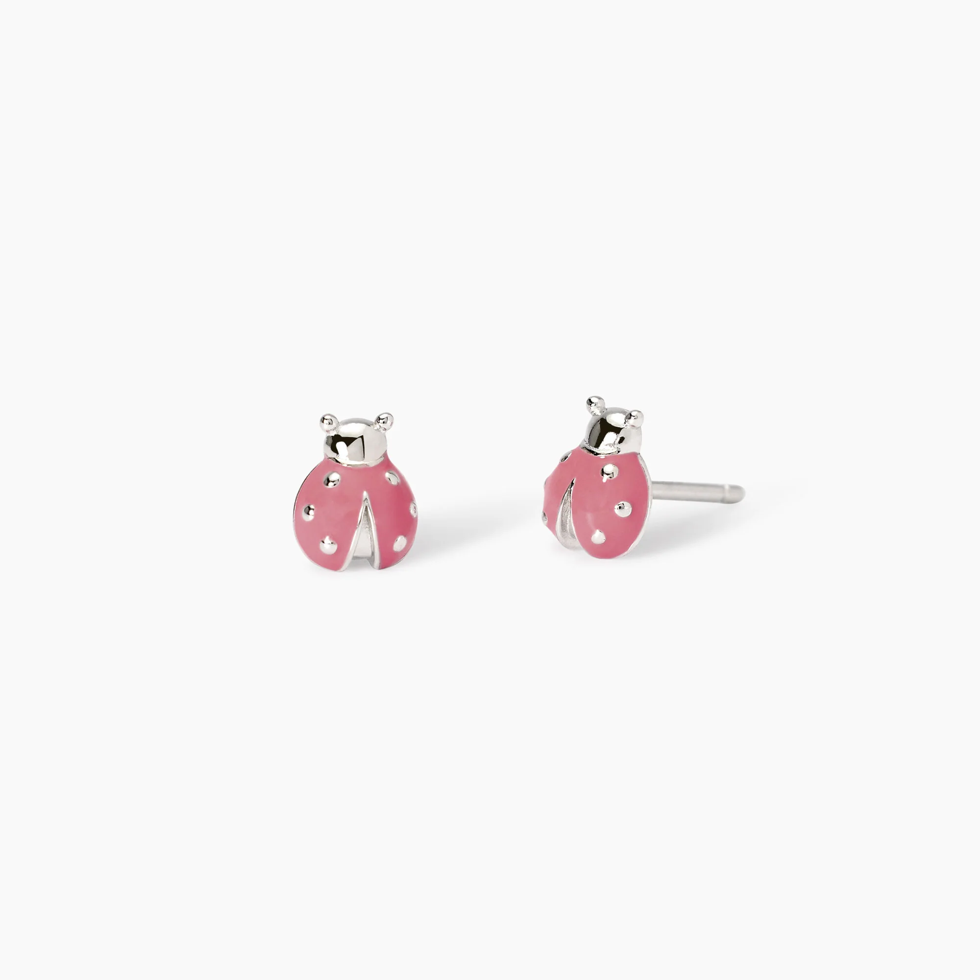 Orecchini Mabina in Argento per Bambina con Coccinella Rosa