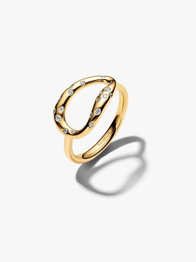 Anello Pandora Ovale Linea Sinuosa con Pietre Luminose Misura 52