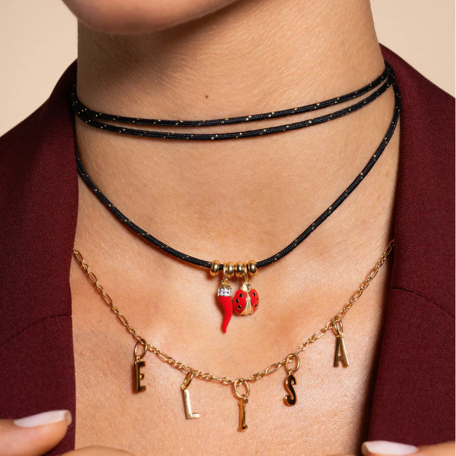 Charm Donna Rue Des Mille Cornetto in Argento Dorato e Smalto Rosso