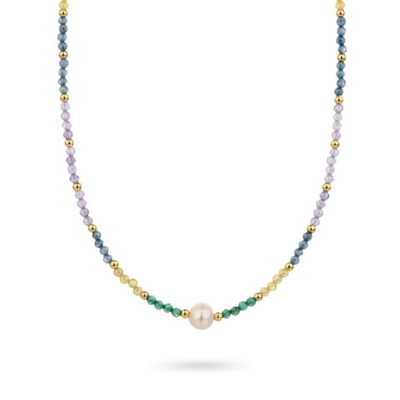 Collana Donna Boccadamo Mya in Acciaio Dorato con Perline Multicolor e Perla 
