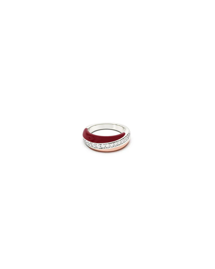 Anello Donna Amabile Berry a Fascia Bombato con Smalto Rosa e Bordeaux Misura M