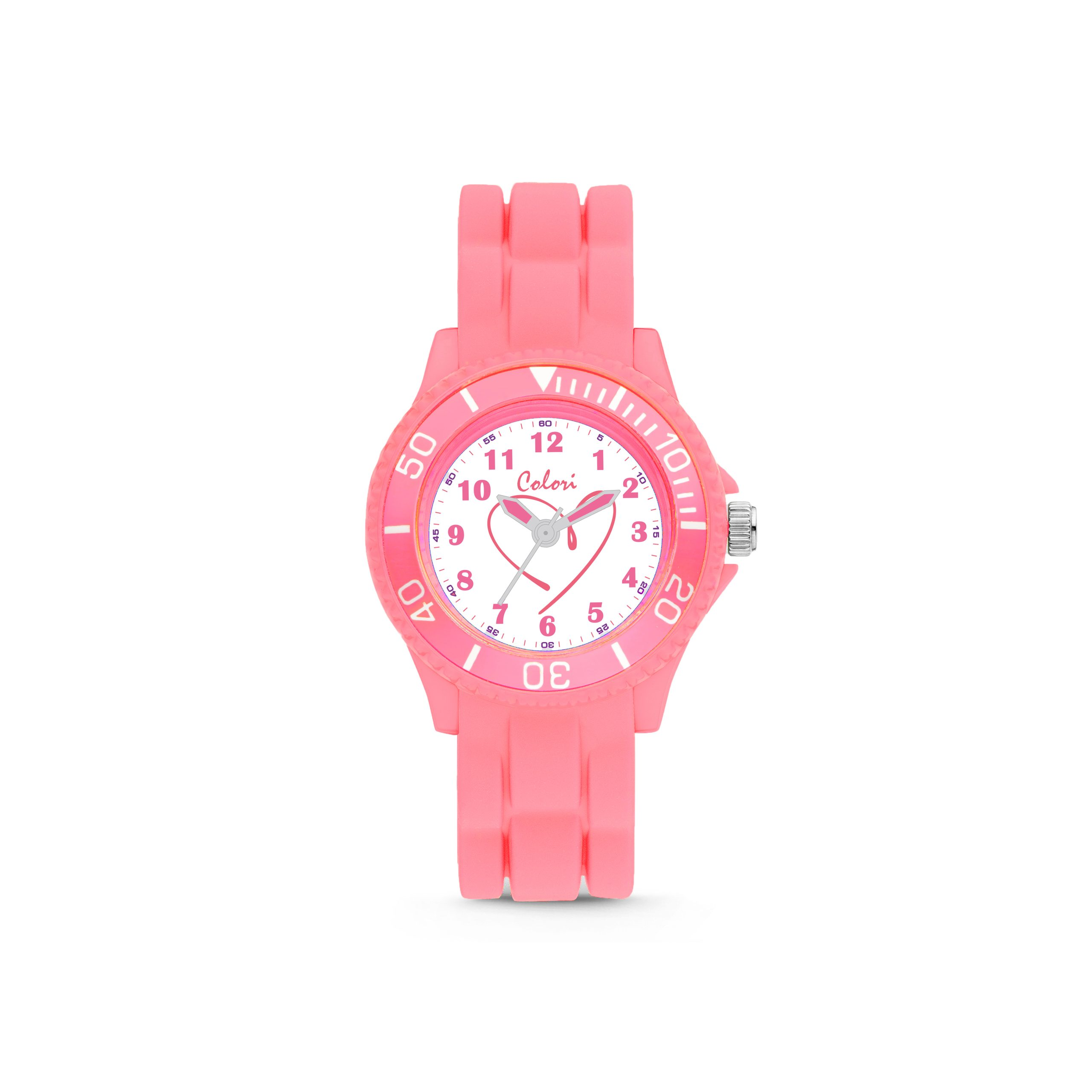 Orologio Bambino Colori Kidswatch con Cuore al Quarzo con Quadrante Bianco 30mm Cinturino Rosa