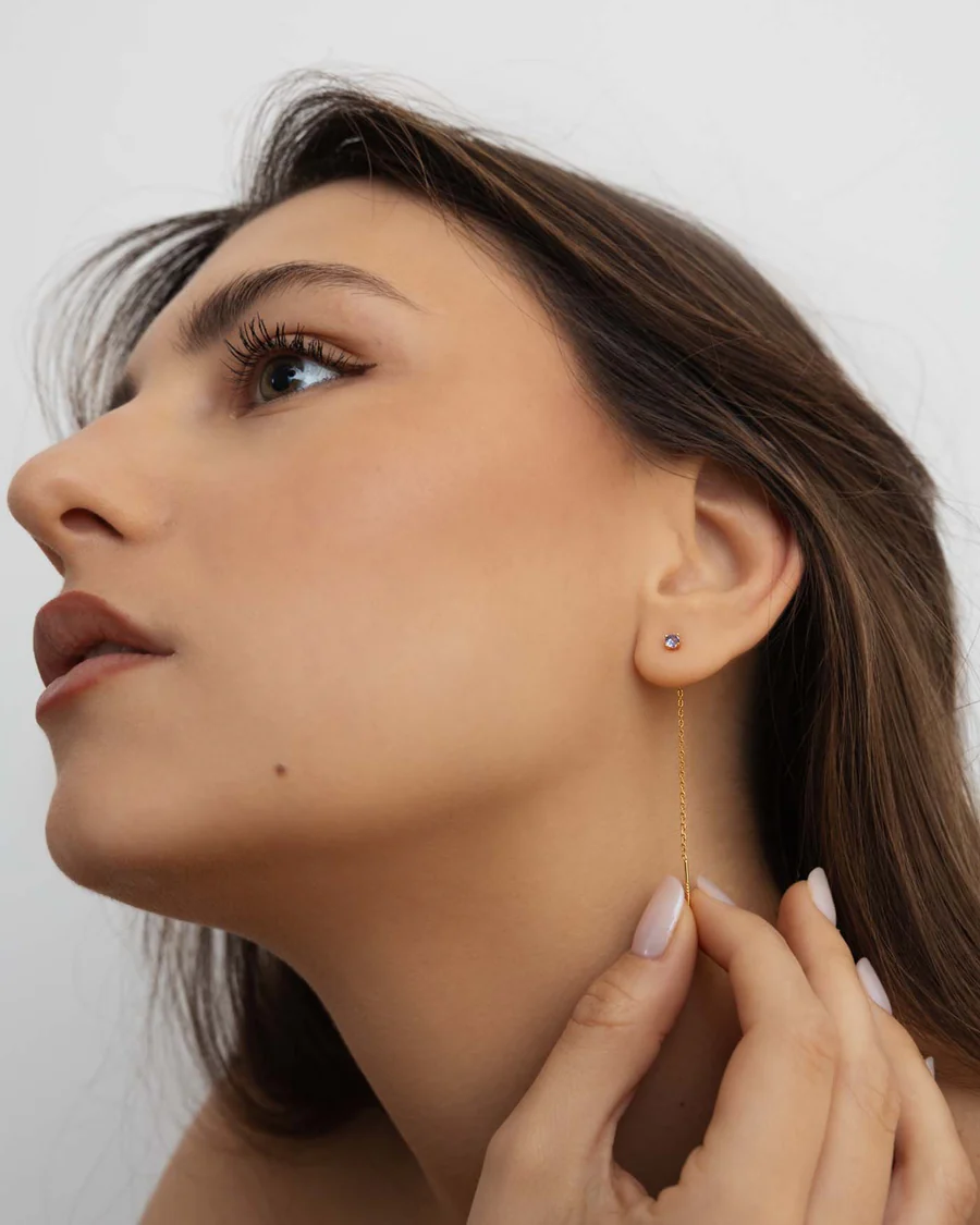 Orecchino Saliscendi Dorato Donna Amabile Lovli Luce con Punto Luce Lilla 
