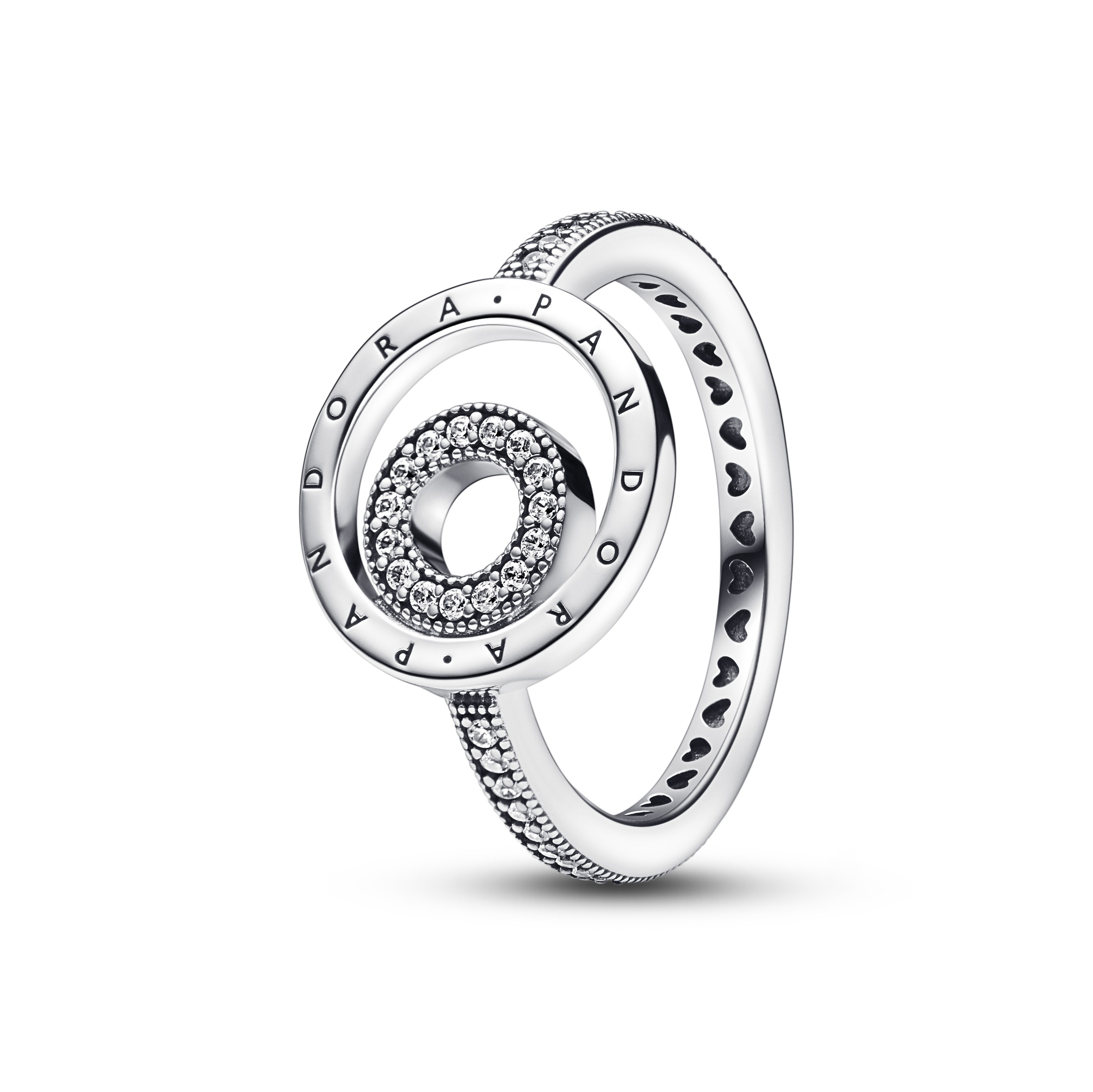 Anello Pandora Cerchi con Logo e Pavé