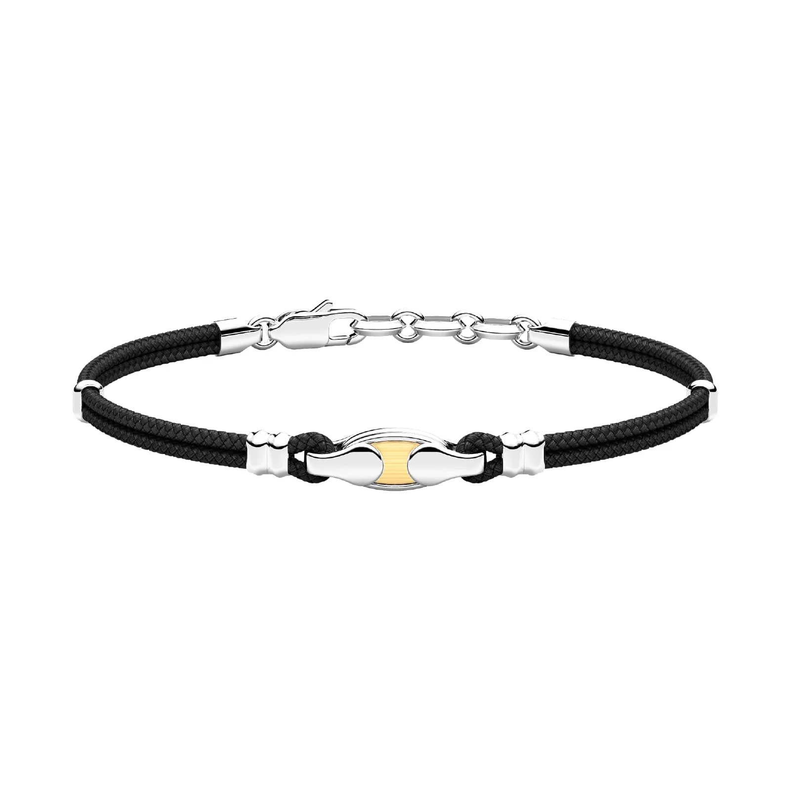 Bracciale Uomo Zancan Alpha Kevlar Nero con Argento e Oro Giallo