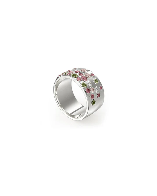 Anello Donna Amabile Horizon a Fascia con Piccole Pietre Colorate 
