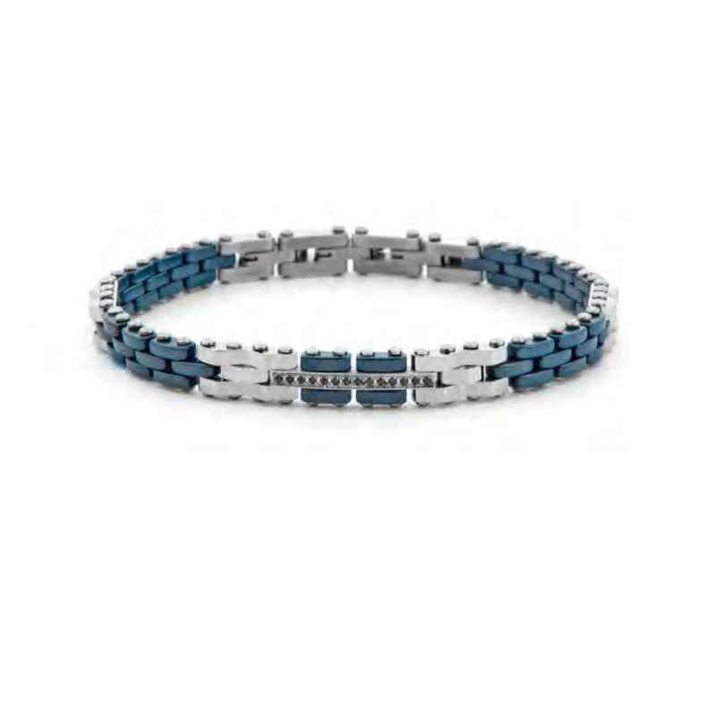 Bracciale Uomo Paciotti con Maglia in Acciaio e Ceramica Blu 