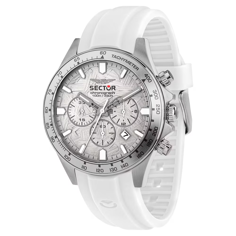 Orologio Uomo Sector 230 Cronografo al Quarzo con Quadrante Silver 43 mm  Cinturino in Plastica Bianco