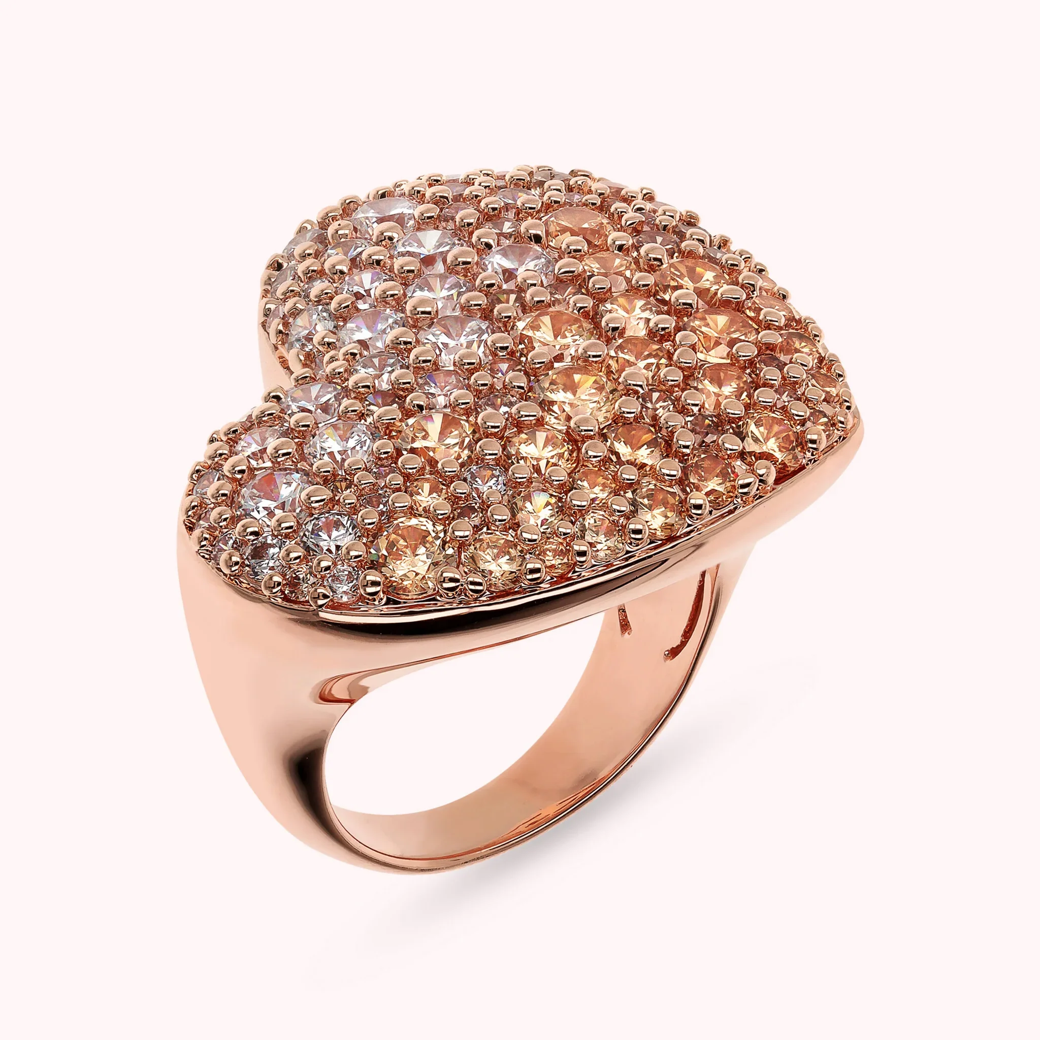 Anello Chevalièr Donna Bronzallure Cuore con Pavé in Cubic Zirconia